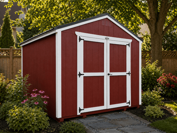 Painted classic Apex shed ready for organized backyard storage